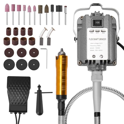 Flex Shaft Rotary Tool, 1000W 30000RPM Hanging Grinder Carver with Foot Pedal Control, Forward and Reverse Rotation, Multi-Function DIY, Craft, Metalworking Jewelry Repair Kit