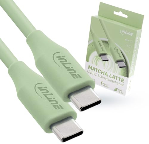 InLine Colour your Charge USB C Kabel 100W, PD Schnellladekabel, Silikon Ladekabel, flexibel, für iPhone Air 17 Pro 16 15 iPad Galaxy S23 Pixel Tablets, 2m, Matcha Latte (grün), 35892G