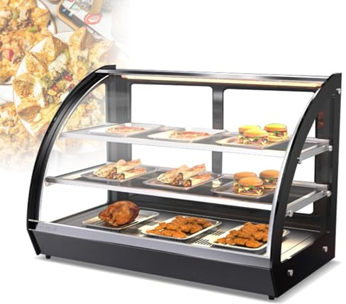 Hot Food Display Cabinet Warmer, Heated Countertop Glass Display with Hot Air Circulation, Stainless Steel, Ideal for Canteens and Cafes
