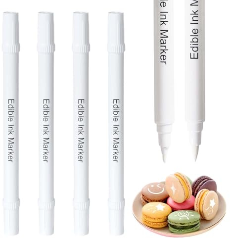 4 Pièces Stylo Colorants Alimentaire,Edible Pigment Pen Marqueur Blancs à Double Extrémité,Marqueurs Comestibles avec Pointe de Pinceau Souple,Feutre Alimentaire pour Gâteaux, œU.S de Pâques, Fondant