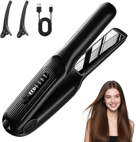 Cordless Hair Straightener, 2 in 1 Cordless Hair Straighteners and Curler, 4000mAh Travel Wireless Portable USB Rechargeable Straightener, Mini Flat Iron Curling Wand with 4 Temperature for Women