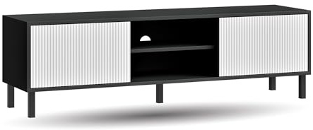 Planetmöbel Liora TV-Schrank, Fernsehtisch 150 cm lang | TV-Board stehend, Fernsehschrank für Wohnzimmer, TV Möbel 38 x 150 x 44,5 cm, Anthrazit Weiß geriffelt