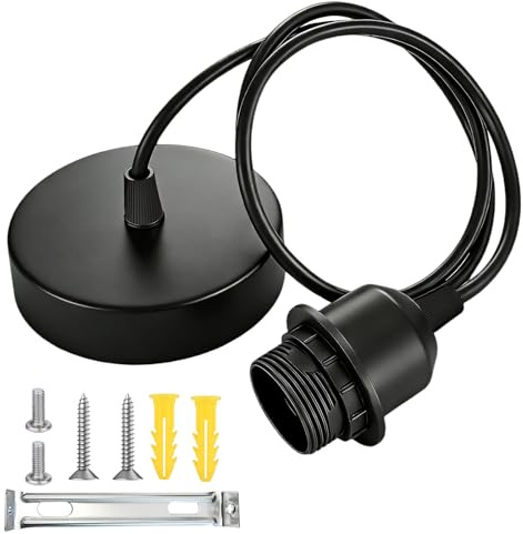 Lampenaufhängung E27 mit Schraubring,100cm Kabel Höhenverstellbar | Pendelleuchte Fassung E27 mit Befestigungsring,DIY Hängelampe für Deckenlampe Wohnzimmer Esszimmer,Schwarz