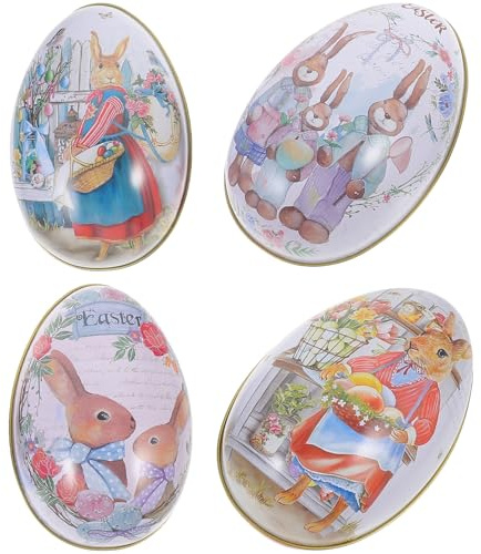 TOYANDONA 4 Stück Osterei Blechdosen aus Weißblech mit Leicht zu Öffnendem Deckel Stabile Aufbewahrungsboxen für Festival Candy Verpackung und Osterdekoration