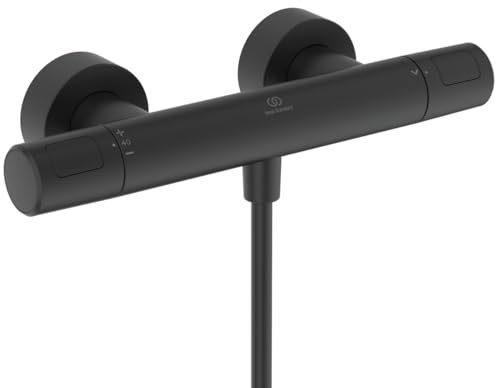 Ideal Standard Ceratherm T25 N Brausearmatur, Wasser- & Energiesparend, mit Verbrühschutz (CoolBody) und Thermostatfunktion – Schwarz Matt (315x102x70 mm)