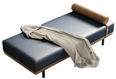 KIBONCY Chaise Lounge Bench, Modern Accent – Faux Leather Window Seat with Detachable Bolster Pillow, Sturdy Metal Legs, for Bedroom Living Room Entryway(E,180x70x42cm)