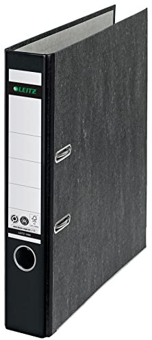 Leitz Qualitäts-Ordner 180°, 10er Pack, A4, klimaneutral, 100 % recycelter Karton, Schmal, 5,2 cm Rückenbreite, Wolkenmarmor-Papier, Schwarzer Rücken, 10501095