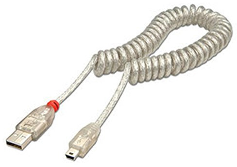 LINDY 2m USB 2.0 Coiled Cable Type A to mini B Transparent
