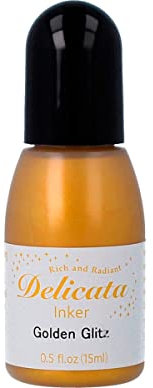 Tsukineko Delicata Tinte Refill Nachfülltinte - 15 ml - Gold, Golden Glitz - Zubehör Reinker fürStazOn Pigmenttinte Stempelkissen