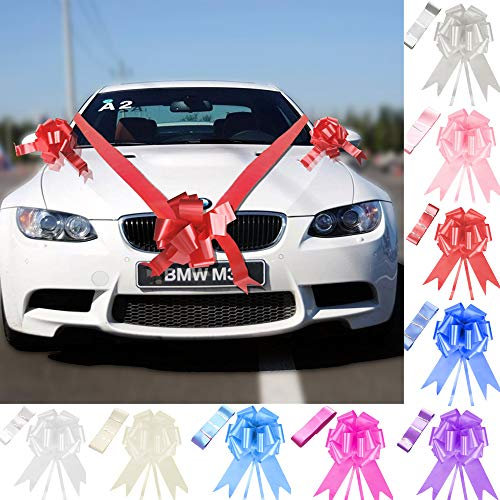 Time to Sparkle 3 Bows + 7M Ribbon Wedding Car Ribbon Decoration Kit Wrapping Large Bow (Red)