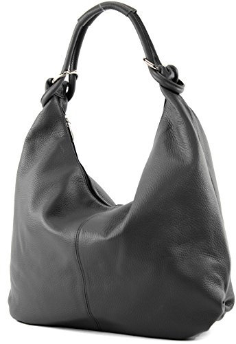 modamoda de 337 Damen Leder Schultertasche Shopper Large handmade in Italy, Farbe:Dunkelgrau