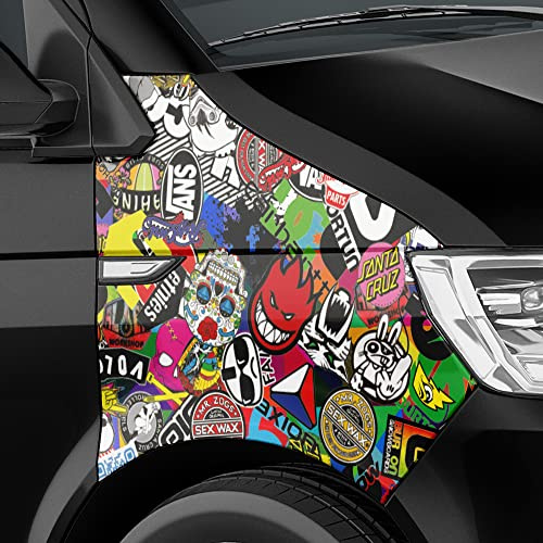 Auto-Dress Stickerbomb Auto-Folie mit Luftkanal-Technik für 3D Car-Wrapping (30x150cm, Design: Skate, Farbe: Bunt, Finish: Glanz)