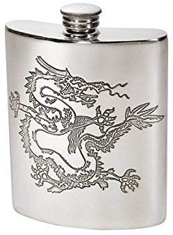 Wentworth Pewter - Flasque en étain motif dragon chinois, flasque, flasque à spiritueux, capacité de 177 ml, motif dragon