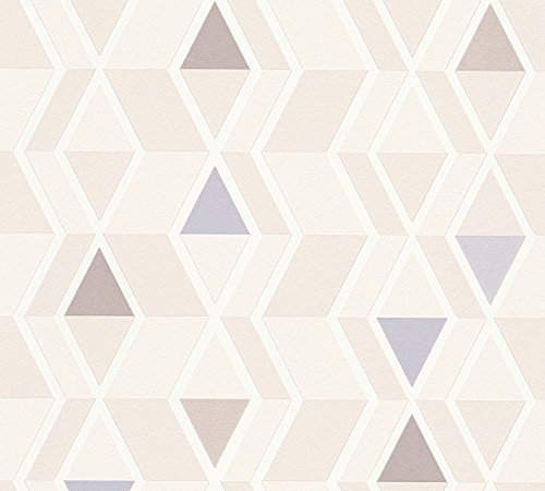 A.S. Création Papier peint intissé Happy Spring géométrique de style scandinave - 10,05 x 0,53 m - Beige/bleu/marron - Fabriqué en Allemagne - 343025 34302-5