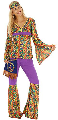 dressforfun Hippie Kostüm Set, 60er Jahre Kostüm, 70er Mode, Kostüm Hippie Frau, Hippie-Kostüm, Flower Power Kostüm, Hippie Damen, Schlaghose, Damen Hippie, Kostüme Fasching Damen (L | Nr. 300944)