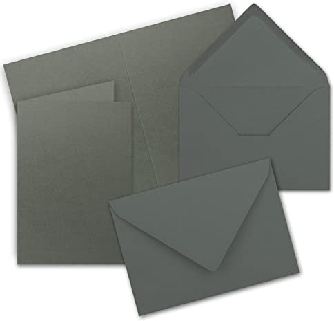 Faltkarten Set mit Brief-Umschlägen DIN A6 / C6 in Anthrazit-Grau - 25 Sets - 14,8 x 10,5 cm - Serie FarbenFroh