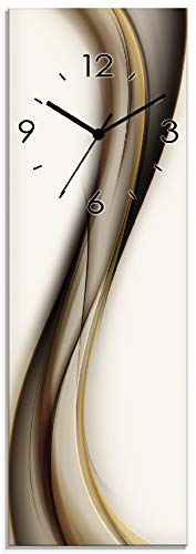 ARTLAND Wanddeko Wanduhr ohne Tickgeräusche Glas Funkuhr 20x60 cm Rechteckig Lautlos Abstrakte Kunst Design Welle Abstrakt Modern Ausgefallen T9LH