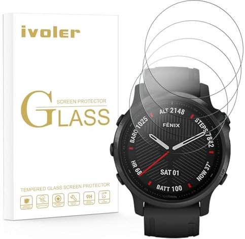 VGUARD 4 Piezas Cristal Vidrio Templado Protector de Pantalla para Garmin Fenix 6S Pro/Fenix 6S / Forerunner 745/45 / 45 Plus / 255S / Vivoactive 3 / Approach S40 / Amazfit T-Rex Pro/T-Rex
