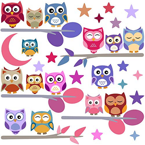 PREMYO Eulen Wandsticker Kinderzimmer Mädchen Jungen - Wandtattoo - Wandaufkleber Selbstklebend