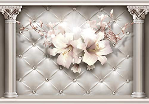 wandmotiv24 Fototapete 3D Effekt Säulen Blüten Diamanten, L 300 x 210 cm - 6 Teile, Wanddeko, Wandbild, Wandtapete, Abstrakt Raumerweiterung M6100