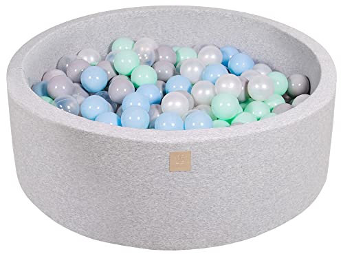 MEOWBABY Piscine à balles pour bébé – Fosses a Boules 90x30cm pour Enfants avec 200 balles – Piscine a Balle en Coton Enfant, Gris Clair