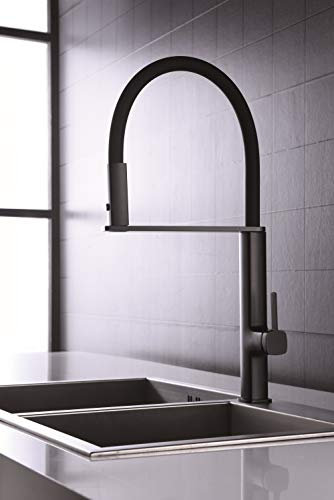 MIce - Grifo de cocina extraíble de caño alto - monomando fregadero con teleducha - Serie Menorca Negro Mate GCE019/NG