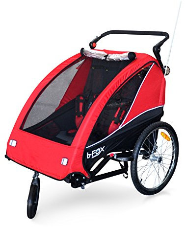 PAPILIOSHOP B-FOX Rimorchio bicicletta o passeggino per trasporto di 1 2 bambini (Rosso)