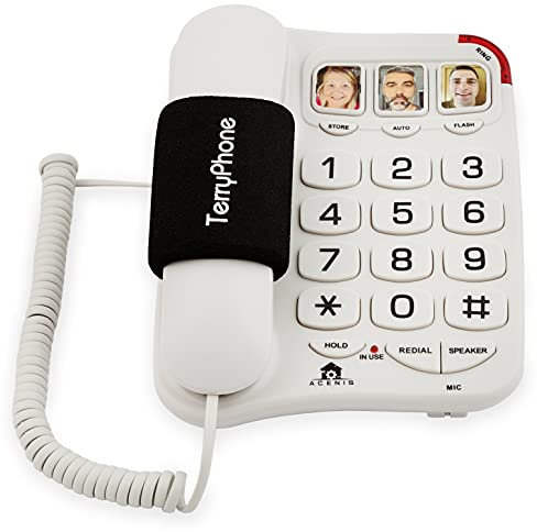 Big Button Phone for Seniors - Corded Landline Telephone - One-Touch Dialling for Visually Impaired - Amplified Ringer with Loud Speaker for Hearing Impaired, Ergonomic Non-Slip Grip
