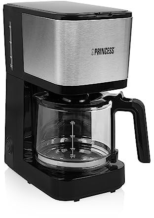 Princess 246031 - Cafetera con filtro permanente compacta, 1,25 L, 750 W, acero inoxidable, jarra de cristal para 12 tazas