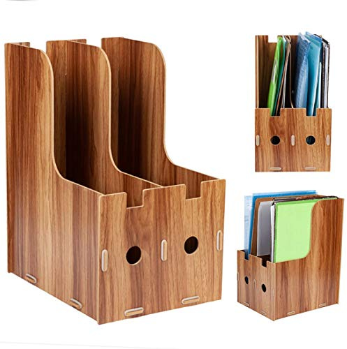 HERCHR Magazine File Holder, Wooden File Folder Organizer for Home and Office Desk Organizers and Storage, 25 x 19 x 31.5cm(Wood)