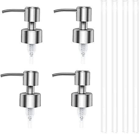 4 Stück Edelstahl Seifenpumpe, Gewinde Flasche Seifenspender, Seifenpumpen Ersatzspender, Seifenpumpen Spenderkopf, Pumpenkopf für Flaschen aufschrauben, für Körperseife Flüssigseife Lotionen