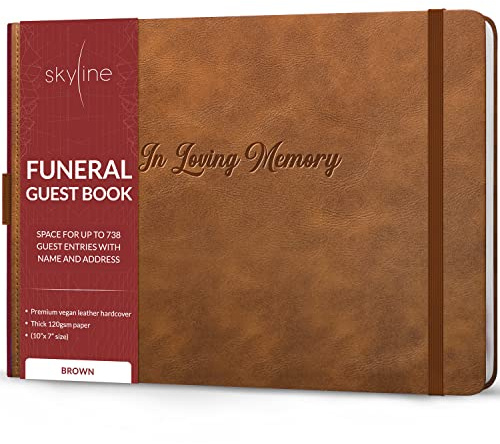 Skyline Funeral Guest Book, Sign In Name & Address, Hardcover Brown