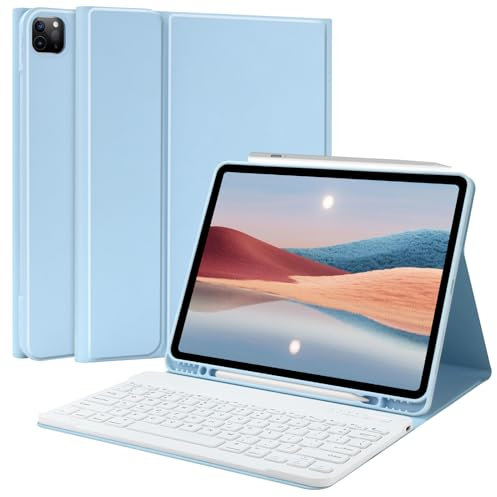 TQQ for iPad Air 13-inch (M3/M2, 2025/2024) & Pro 12.9 inch Case with Keyboard, Keyboard case for 12.9-inch iPad Pro 6th/5th Gen - with Pencil Holder for iPad Air 13-inch/iPad Pro 12.9 (Blue)