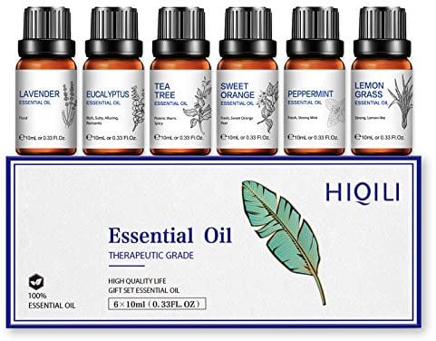 Huiles Essentielles pour Diffuseurs, Huile Essentielle Pure: Lavande, Eucalyptus, Arbre à thé, Menthe Poivrée, Citronnelle, Orange Douce 10ML