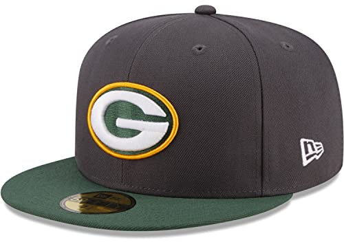 New Era 59Fifty Green Bay Packers Cap Basecap Flat Brim Baseballcap Fitted NFL-Cap Damen/Herren - mit Schirm Herbst Sommer Frühjahr Winter Frühling-Sommer Herbst-Winter - 7 0/0 (55,8 cm) anthrazit