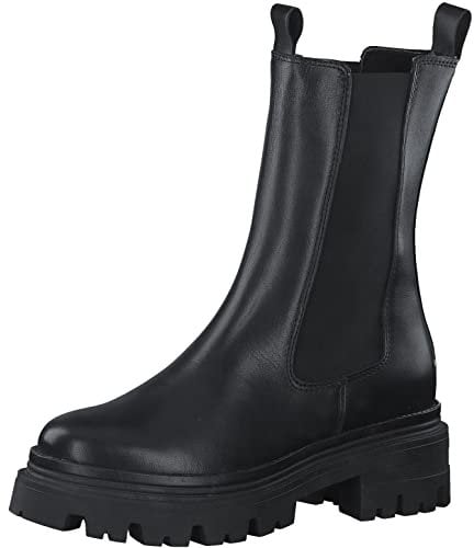 Tamaris Damen Chelsea Boots, Frauen Stiefeletten,Wechselfußbett,Comfort Lining,Booties,halbstiefel,Kurzstiefel,Black Leather,37 EU