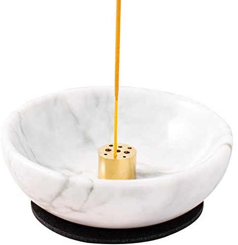 Porte-encens en marbre naturel pour bâtons avec 9 trous d'encens, brûleur d'encens fait à la main, idéal pour estomper, brûler de l'encens, décoration
