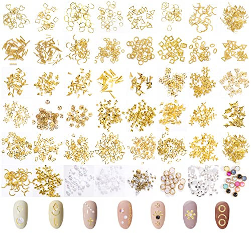 Nagel Kunst Glitter Strass 48 Stile Gold Metal Punk Art Charms Hohlniet Nagelkunst Stern Mond Sonne Dekoration für 3D Nail Art Design DIY Dekorationen