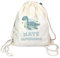 Bio Turnbeutel mit Namen personalisiert & Bedruckt | Motiv Dino | Stoffbeutel Schuhbeutel Sportbeutel Wäschebeutel Rucksack für Kinder Jungen & Mädchen