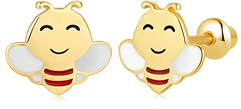 Mädchen Ohrringe 925 Sterling Silber Post Hypoallergene Schraubverschluss mit Sicherheit ohrstecker versch Ohrringe für Kinder Mädchen Damen Schmuck (Biene)