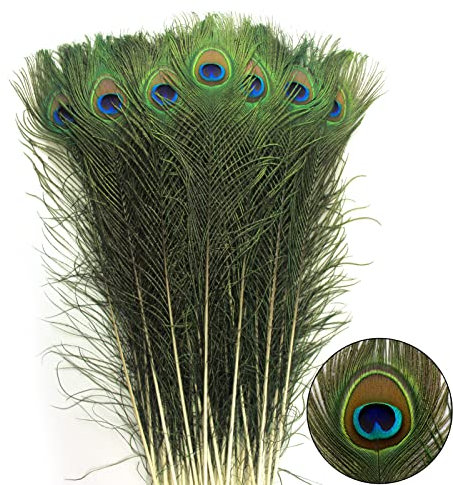 THARAHT Pfauenfedern, lang, natürlich, in Großpackung, 80–90 cm, für Vasen, Basteln, Vasen, Hochzeit, Zuhause, Party, Weihnachten, Dekoration, Pfauenfedern, 24 Stück
