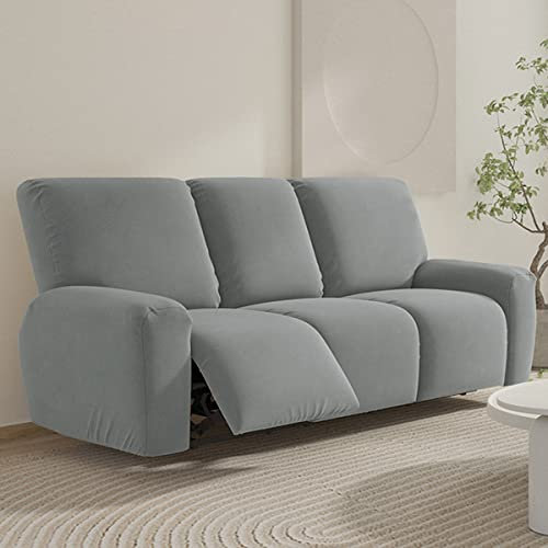 FANSU Housse de Fauteuil Relax Extensible 1 Places, Housse de Fauteuil Relax Inclinable Electrique avec Poche, 8 Pièce Lavable Protege de Meubles pour Canapé Inclinable (Gris,3 Places)