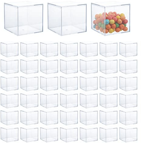 Merkaunis 48 Stück Acryl-Boxen 5x5 cm - Transparente, quadratische Aufbewahrungsbox mit Deckel - Ideal für Ausstellung, Kosmetik, Süßigkeiten, Geschenke