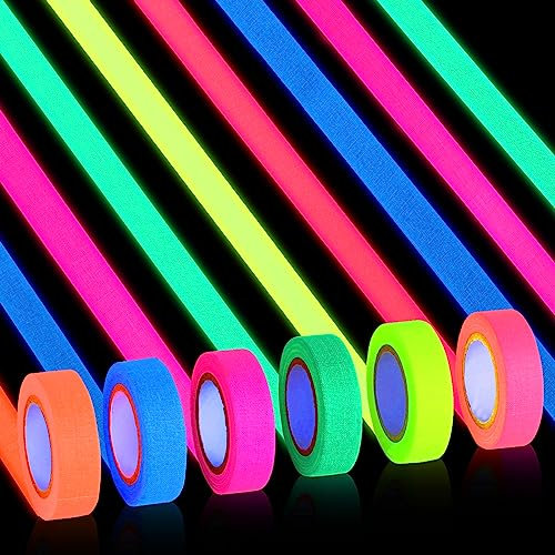 LUCKNIGHT 6 Glow in The Dark Kunst Klebeband, 15mmx5m Fluoreszierend Farbe klebeband, Leuchtend Bunte Klebebänder, Dekoratives Klebeband, Selbstklebende Bunte Klebestreifen für Glühen Neon Party