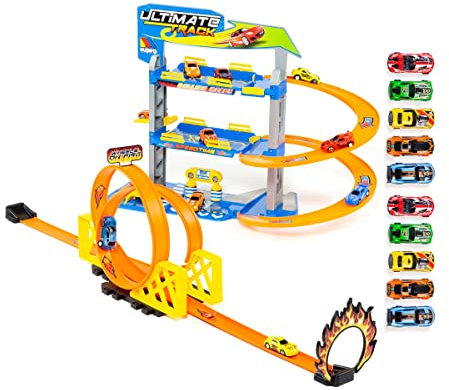 MOLTO | Parcheggio 3 piani con doppio looping e accessori + 10 auto incluse | Parco auto giocattolo | Giocattoli educativi per bambini | Dai 3 anni in su