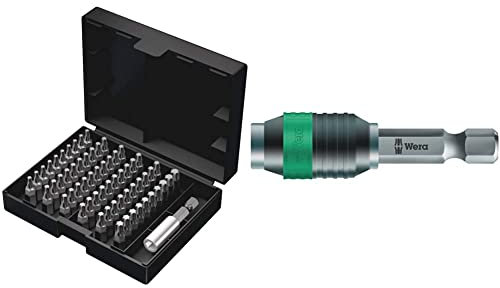 Wera Bit-Sortiment, Bit-Safe 61 Universal 4, 61-teilig, 05057909001 & 889/4/1 K Rapidaptor Universalhalter, 1/4 Zoll x 50 mm x 1/4 Zoll, Wera 05052502001