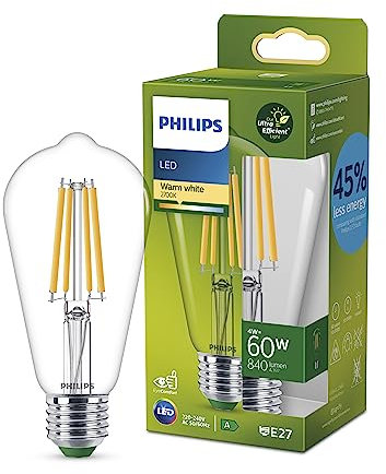 Philips LED Classic ultraeffiziente E27 Lampe in Edison-Form (60 W), LED Lampe mit warmweißem Licht, energiesparende Lampe mit langer Nutzlebensdauer, Energieeffizienzklasse A