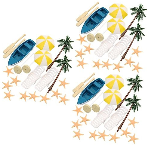 Toyvian 51 STK Strand-Mini-Dekoration Kuchendeckel Für Den Strand Dekorationen Für Strandkuchen Mini-Regenschirm Kuchendeckel Mini-strandkorb Mann Puppenhaus Kunstharz Kleiner Stuhl