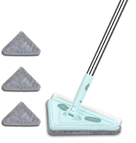 Mop/mocio piatto per pavimenti con manico estensibile a lunga portata e testa triangolare, 4 cuscinetti in microfibra lavabili e riutilizzabili, sistema di pulizia multifunzionale per la pulizia dei