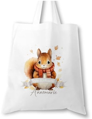 timalo® Große Einkaufstasche Stoffbeutel personalisiert mit Namen Geschenk Weihnachten für Kinder. Männer und Frauen | Eichhörnchen-3